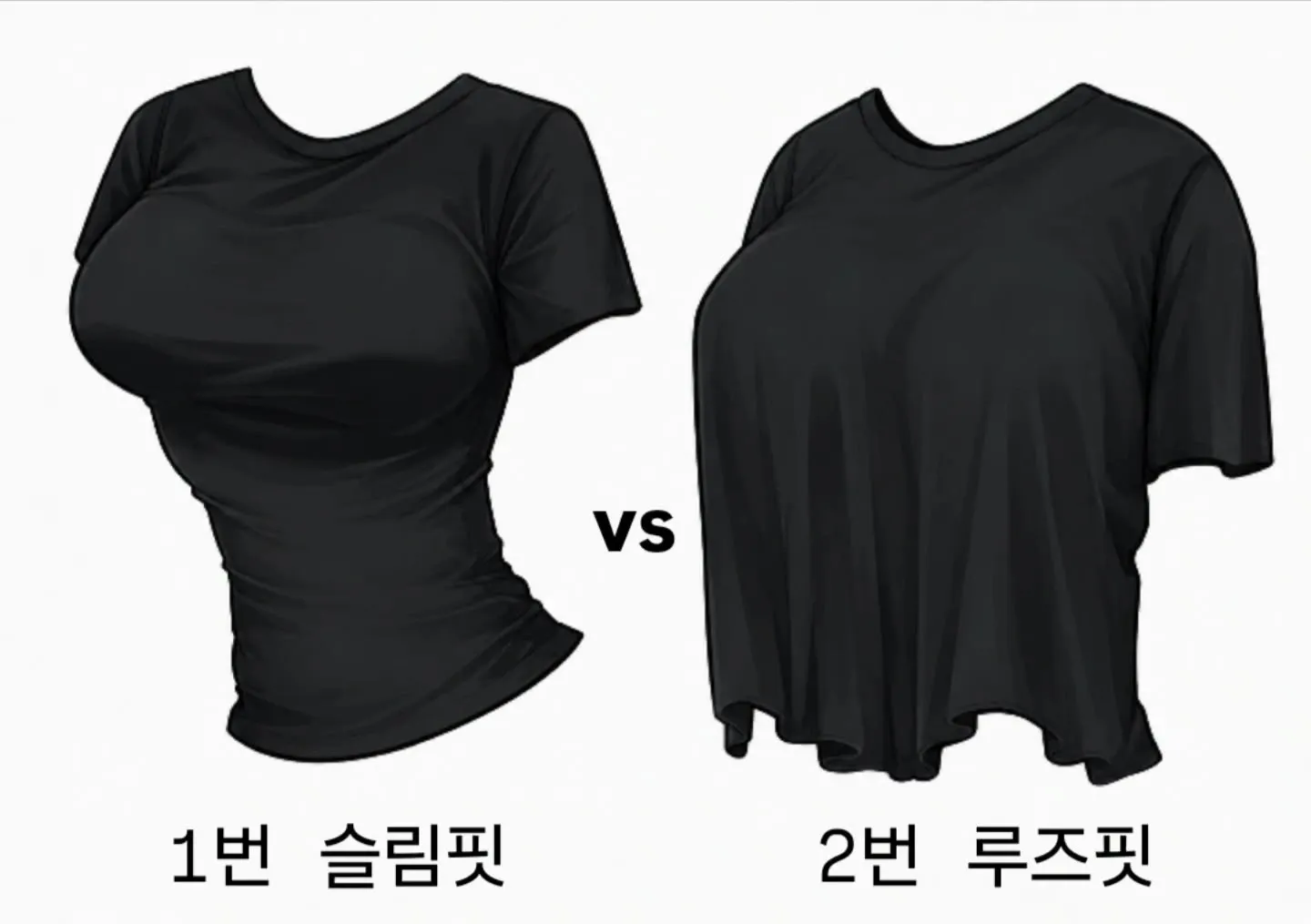 슬림핏과 루즈핏 티셔츠 핏 비교