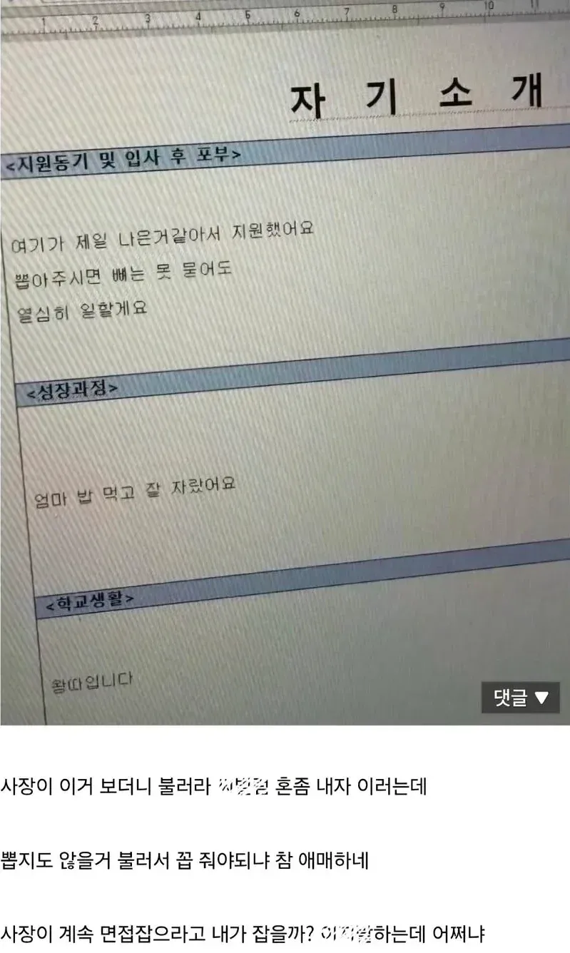 부실하게 작성된 입사 지원서의 자기소개 및 지원동기 섹션