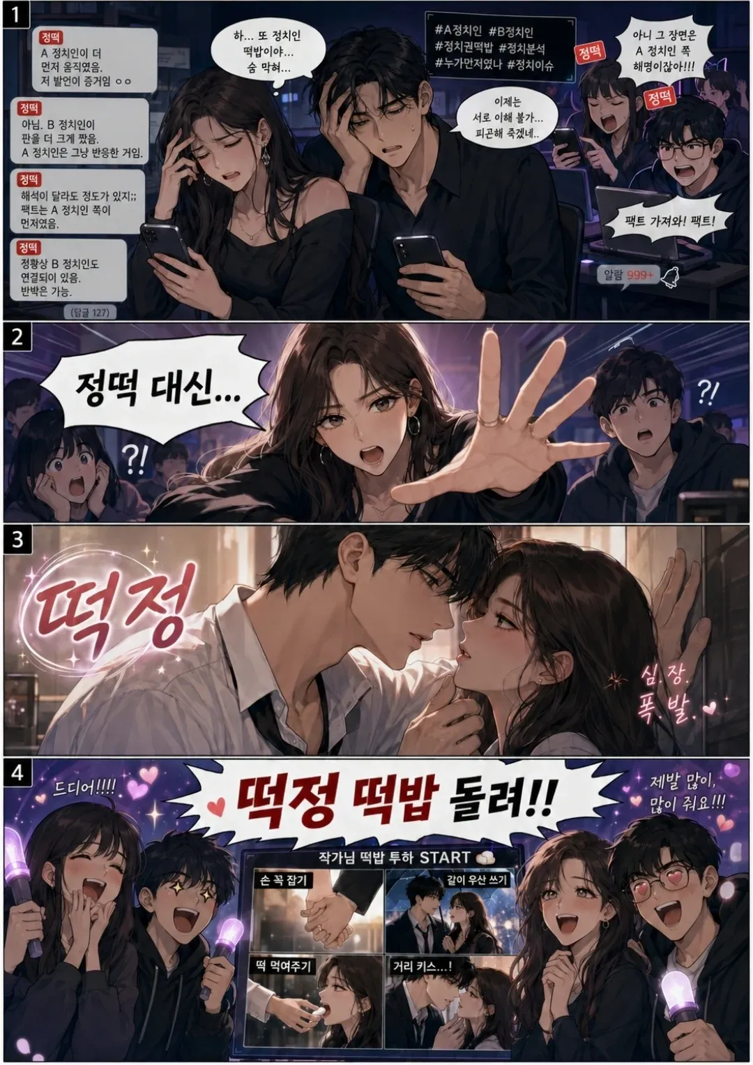 한글 대사와 캐릭터가 있는 만화 페이지 장면