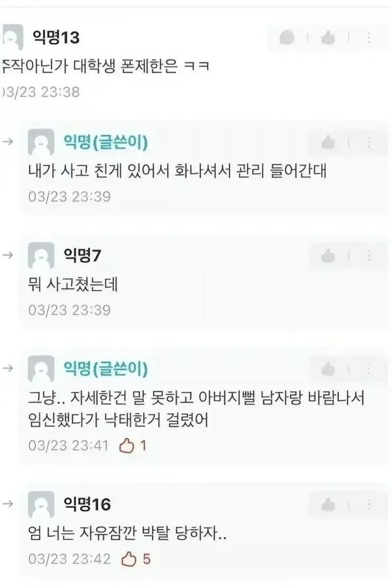 여대생의 자유 제한 문제를 다루는 온라인 커뮤니티 익명 댓글