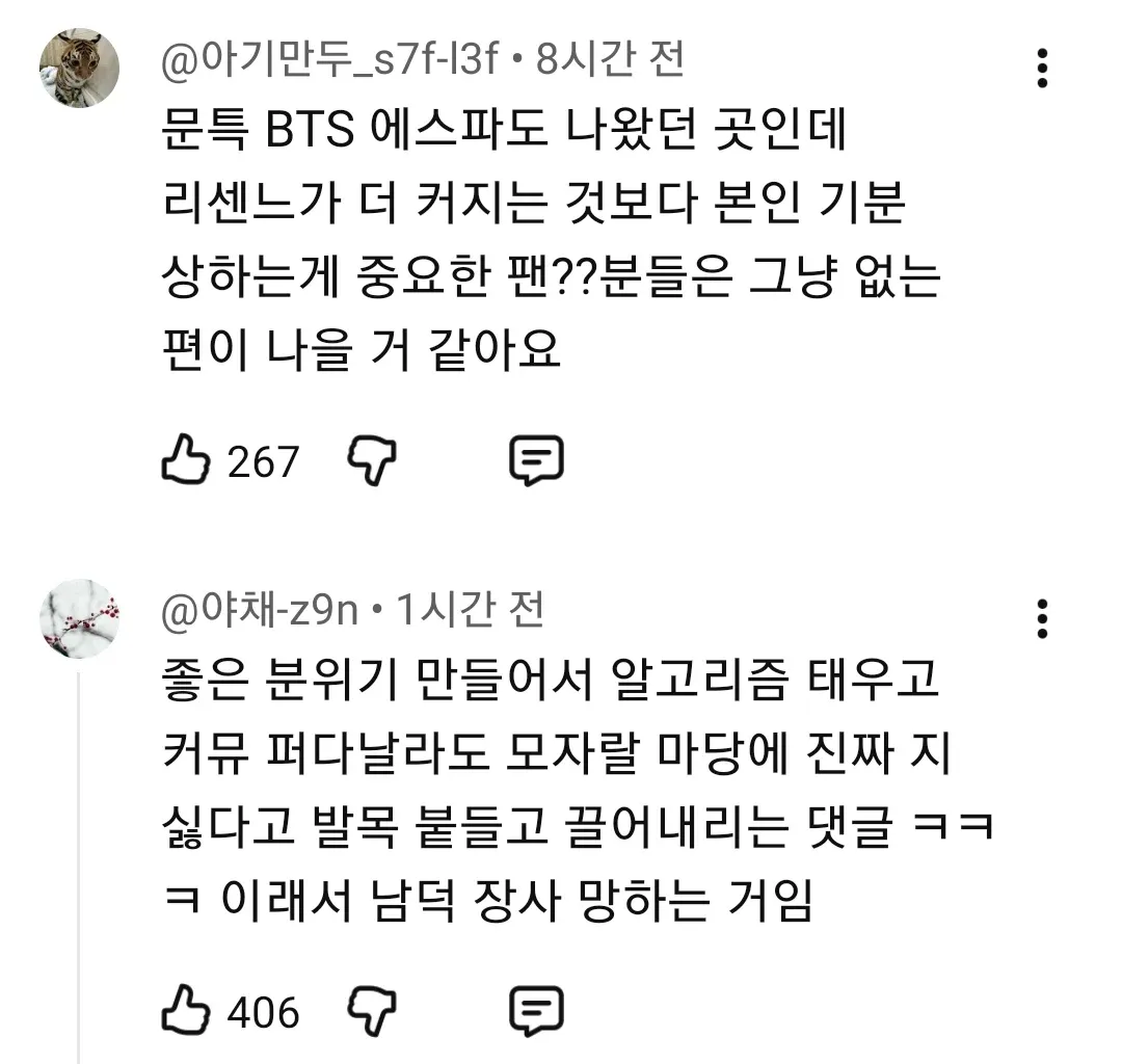 리센느 문명특급 출연 관련 팬 커뮤니티 댓글