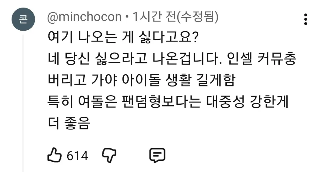 minchocon의 여름 대중성과 펜덤에 관한 댓글