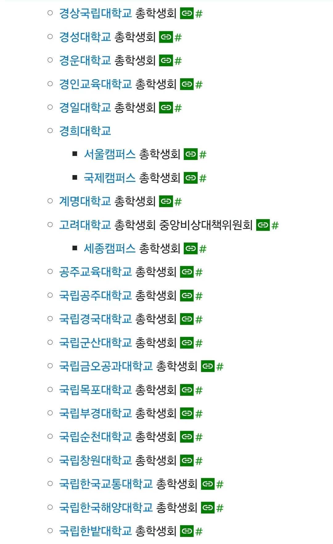 여러 대학교 총학생회 목록과 '아빠 나 대학 어디가?'라는 대사가 있는 밈