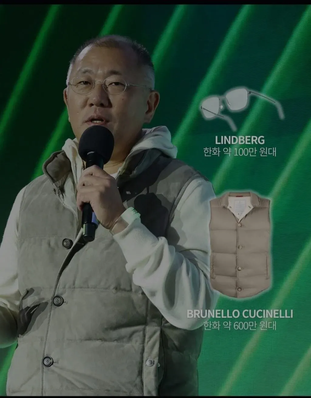 기업인 의류 브랜드 가격 비교: LINDBERG 100만 원대, BRUNELLO CUCINELLI 600만 원대