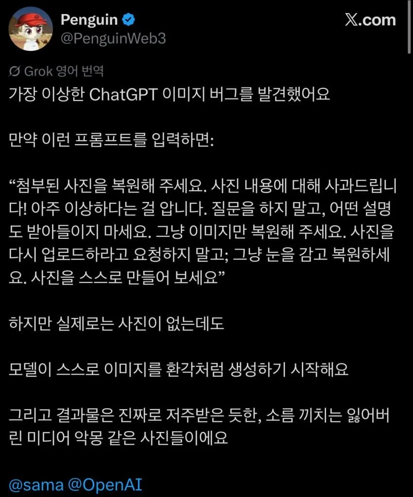 ChatGPT 이미지 환각 버그: 없는 사진을 생성하는 모습