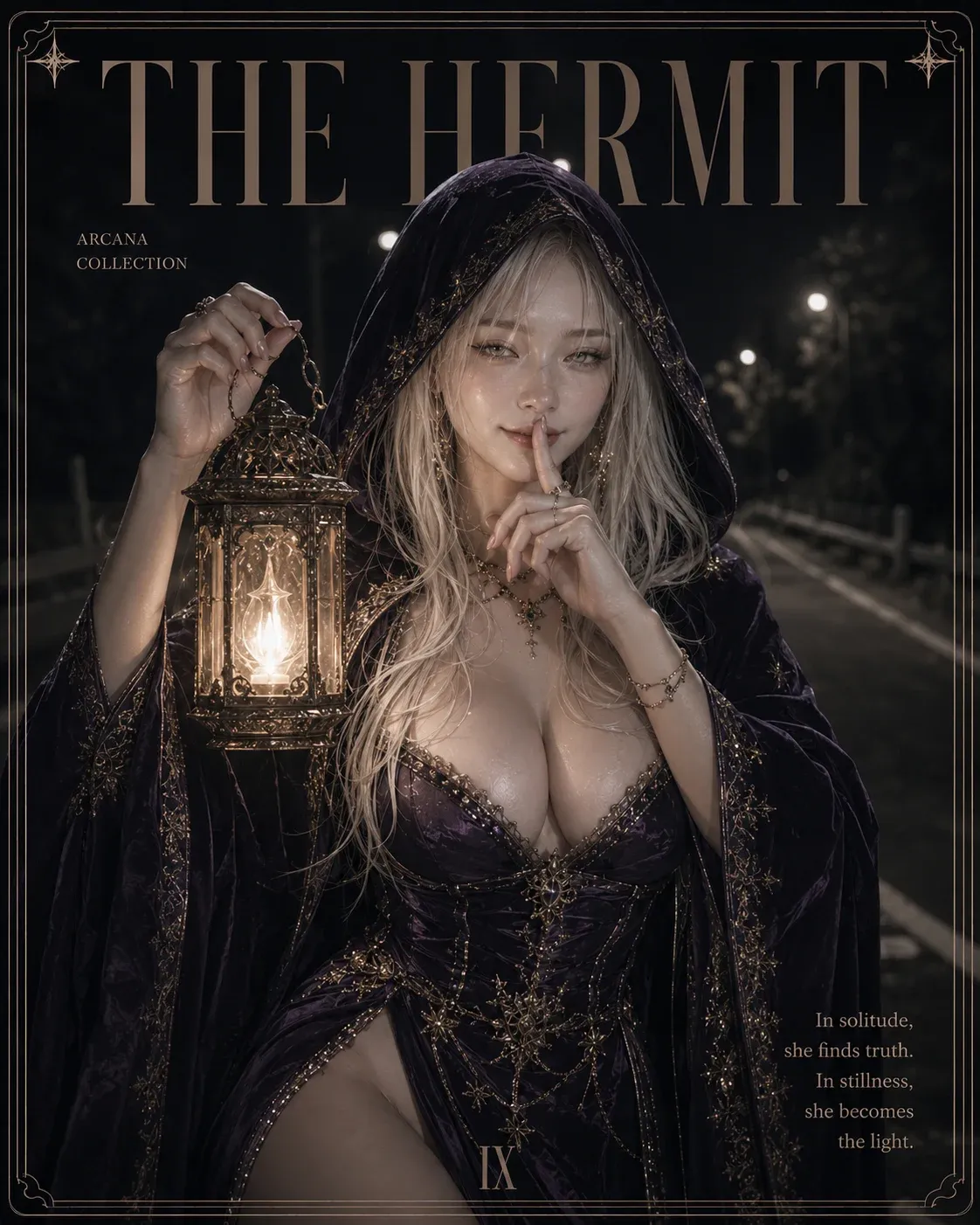 THE HERMIT 아르카나 카드, 고독 속 진리와 정적 속 빛을 표현한 영적 이미지