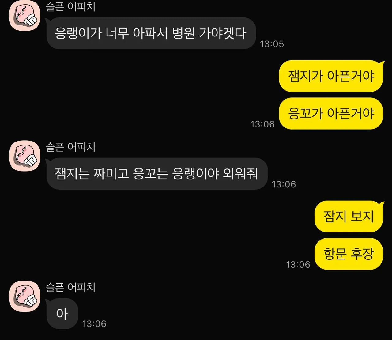 아내와의 카톡 중 반려동물에 관한 재미있는 대화 장면