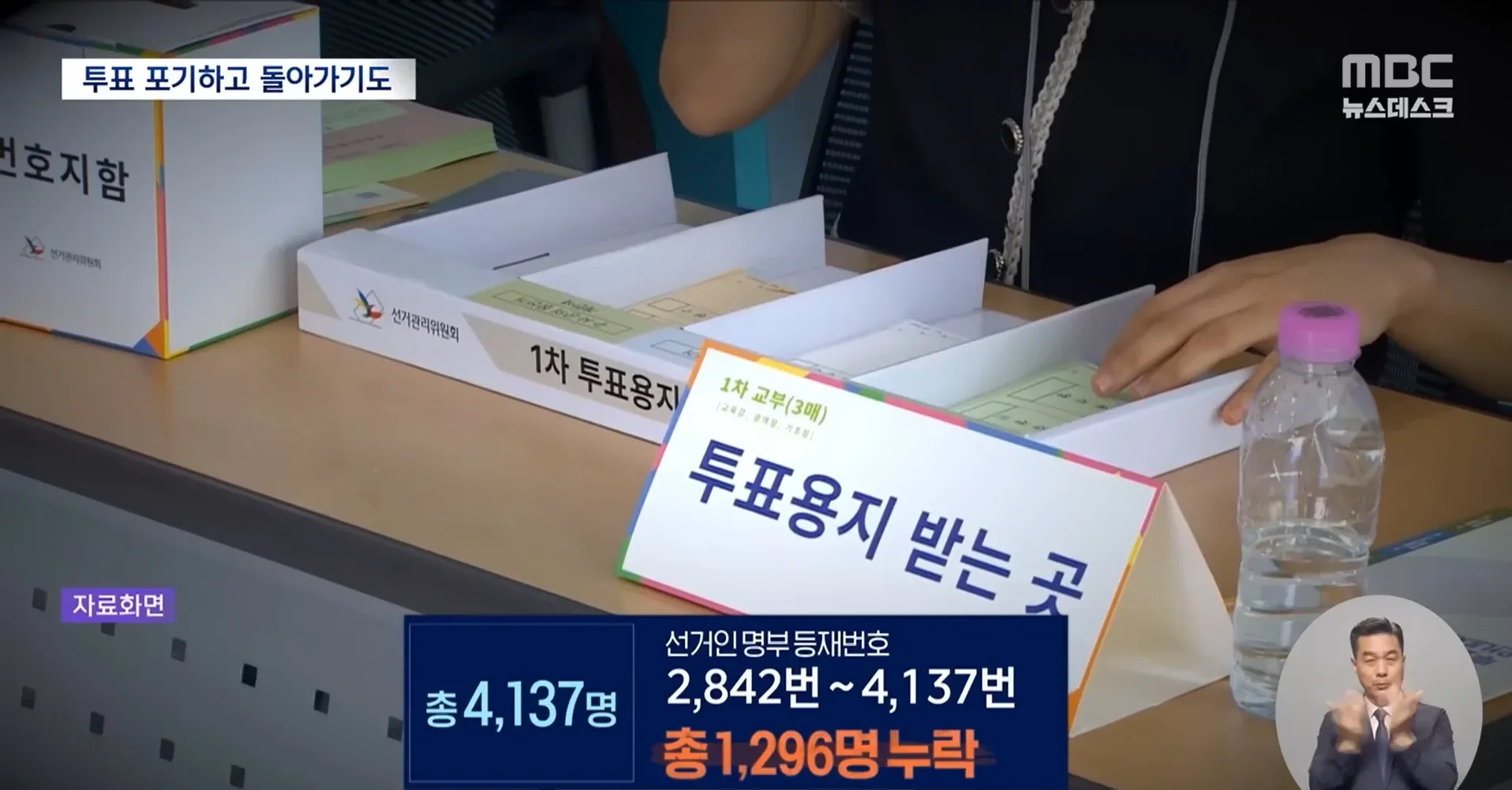 1차 투표용지 및 선거인명부 등재번호 안내, 1,296명 누락 현황