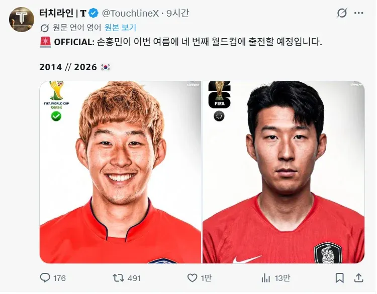 손흥민의 2014년과 2026년 모습, 네 번째 월드컵 출전