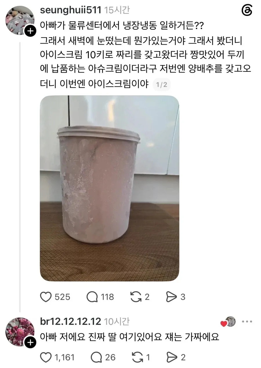 물류센터 아빠가 새벽에 가져온 아이스크림