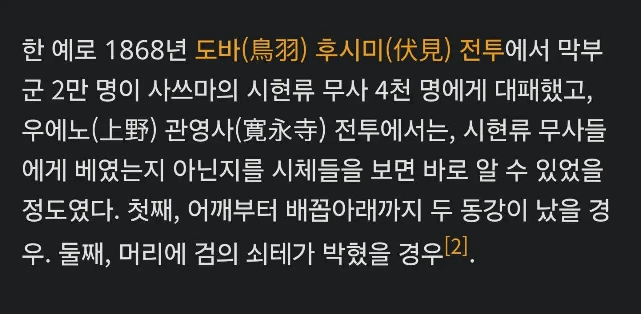 도바 후시미 전투에서 입증된 시현류 무사의 검술 위력