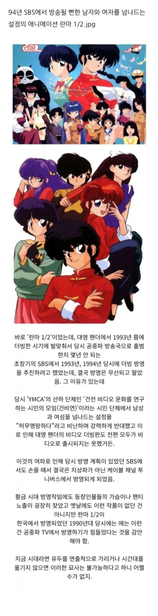 시민단체 반발로 94년 SBS 방송 무산된 애니메이션 란마 1/2