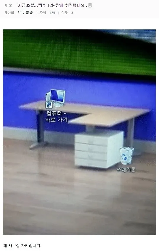 32살, 12년 백수 후 취직 성공을 표현한 온라인 커뮤니티 글