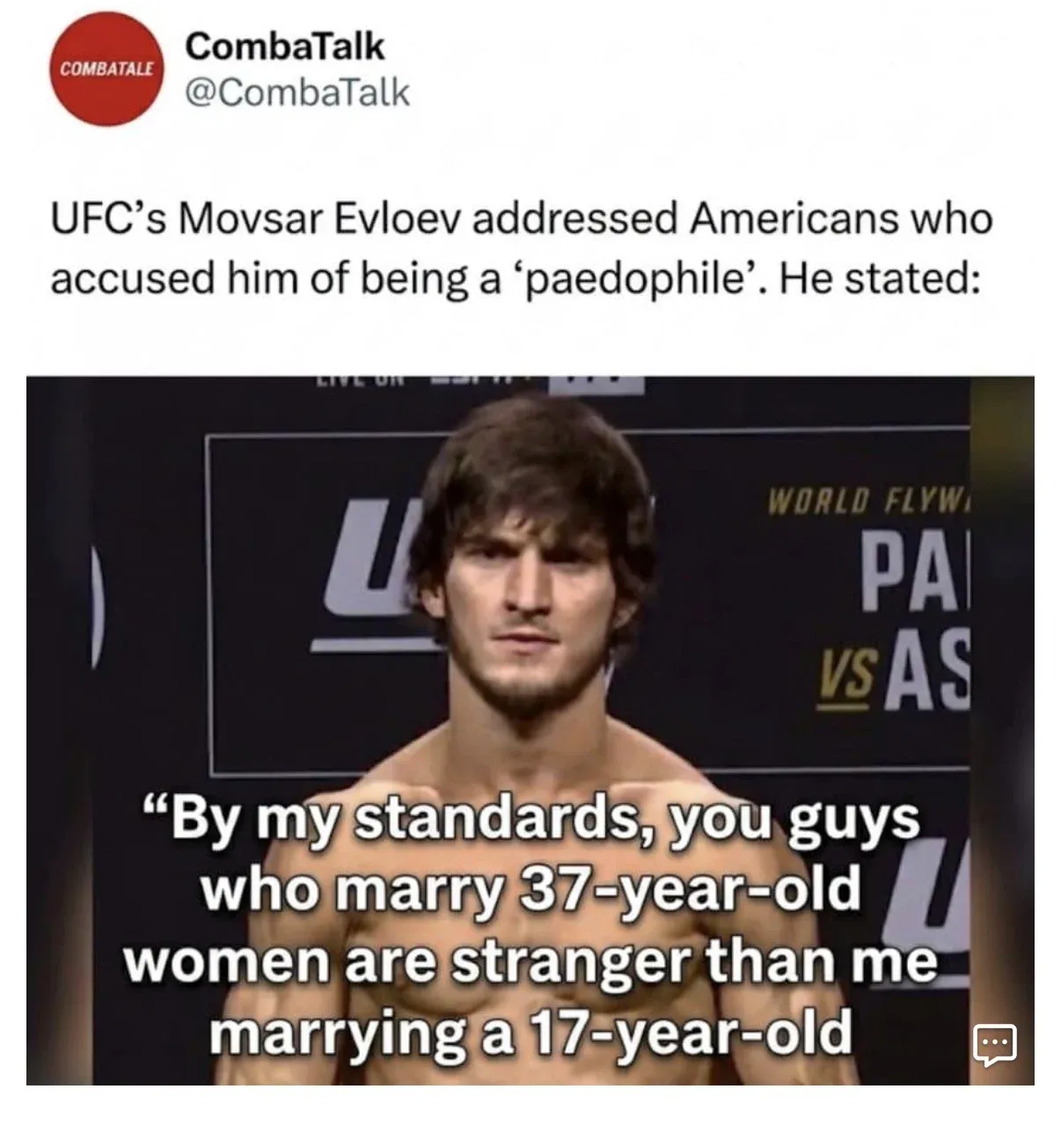 UFC 무브사르 에블로예프의 나이 관련 발언 스크린샷