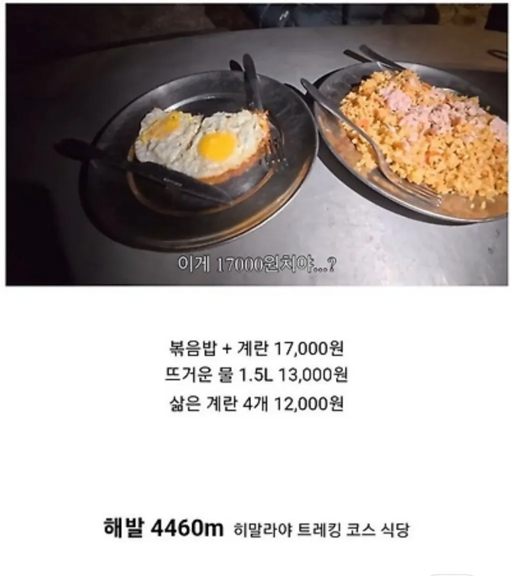 히말라야 해발 4460m 식당 메뉴판 고가 가격표