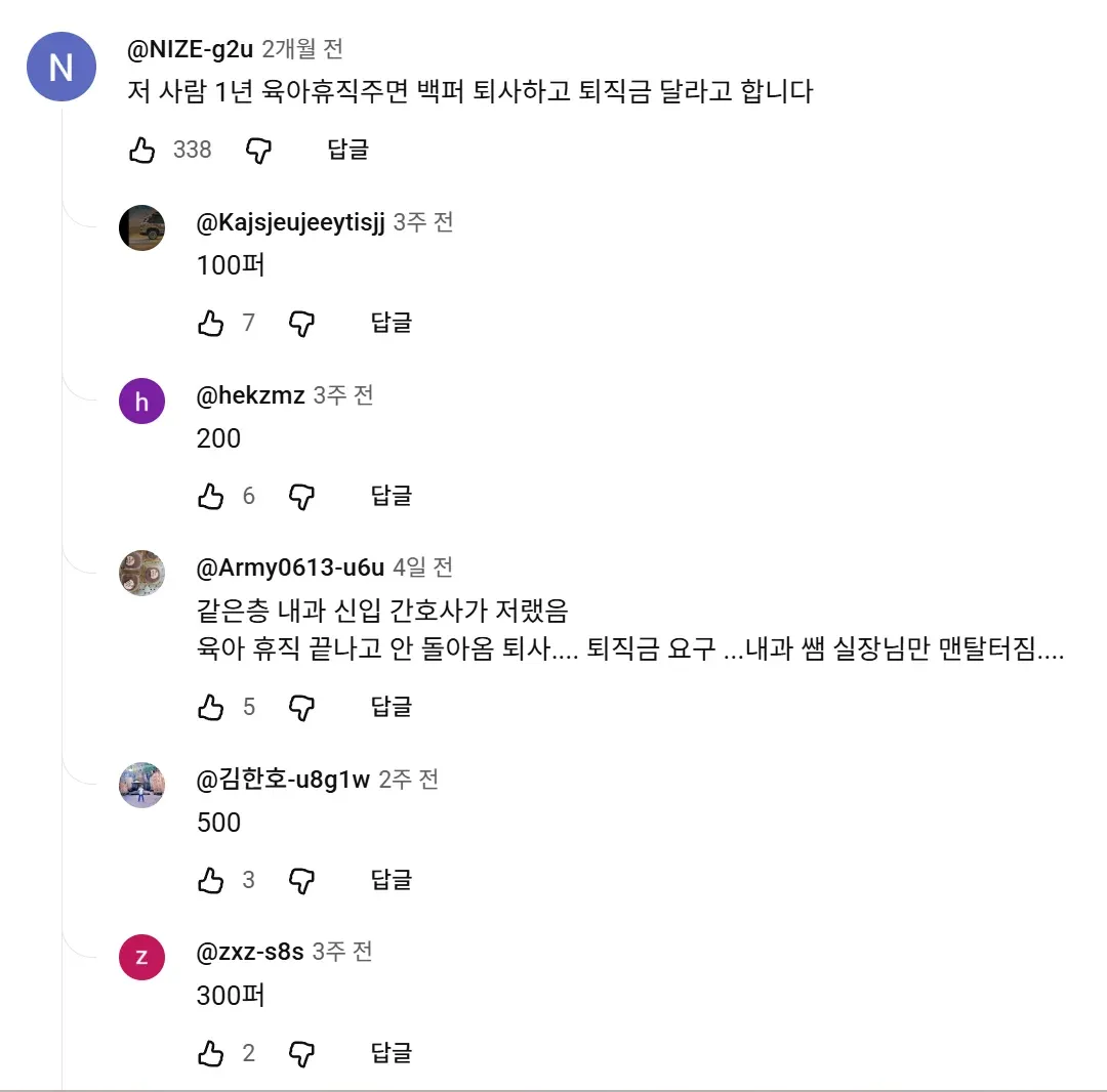 육아휴직 후 회사 폐업과 퇴직금 요청 사건 관련 댓글