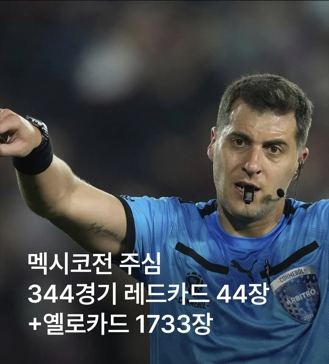 주심의 카드 기록: 344경기, 레드카드 44장, 옐로카드 1733장