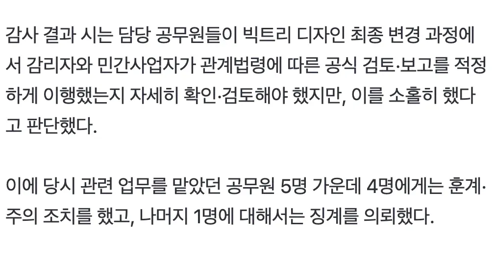 빅트리 감사 결과, 공무원 5명 중 4명 훈계·주의 조치, 1명 징계 의뢰