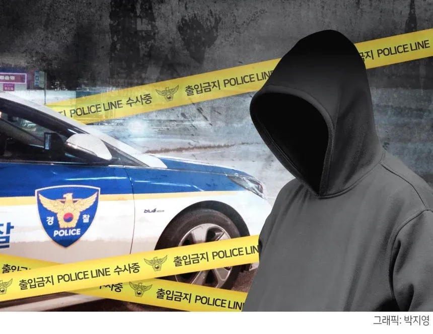 경찰 출입금지 테이프와 수사 중 표지판