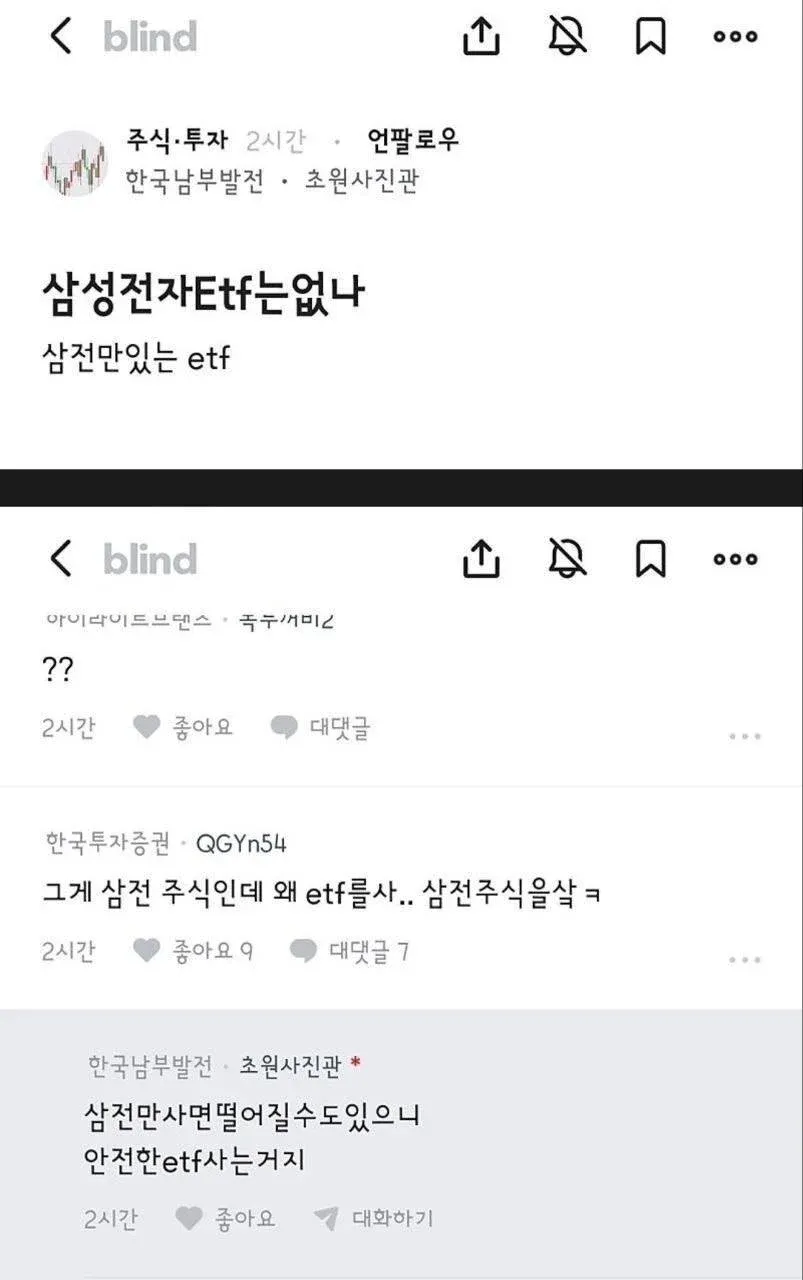 삼성전자 ETF 부재에 대한 투자 커뮤니티 댓글
