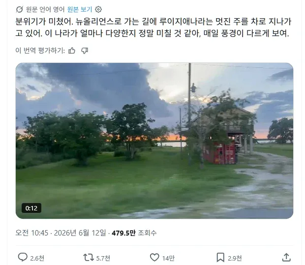 뉴올리언스 여행 중 루이지에나의 다양한 풍경에 감탄하는 독일인 여행객