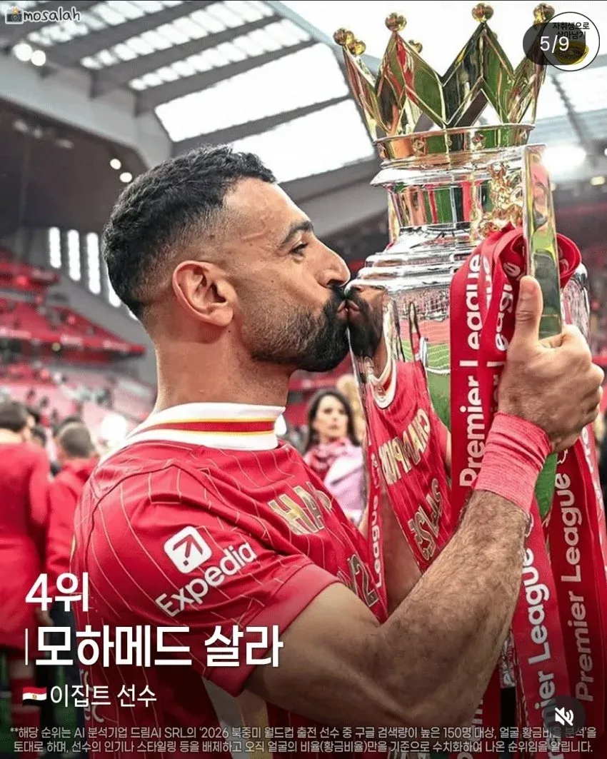 2026 월드컵 미남 순위 4위 모하메드 살라 이집트 선수