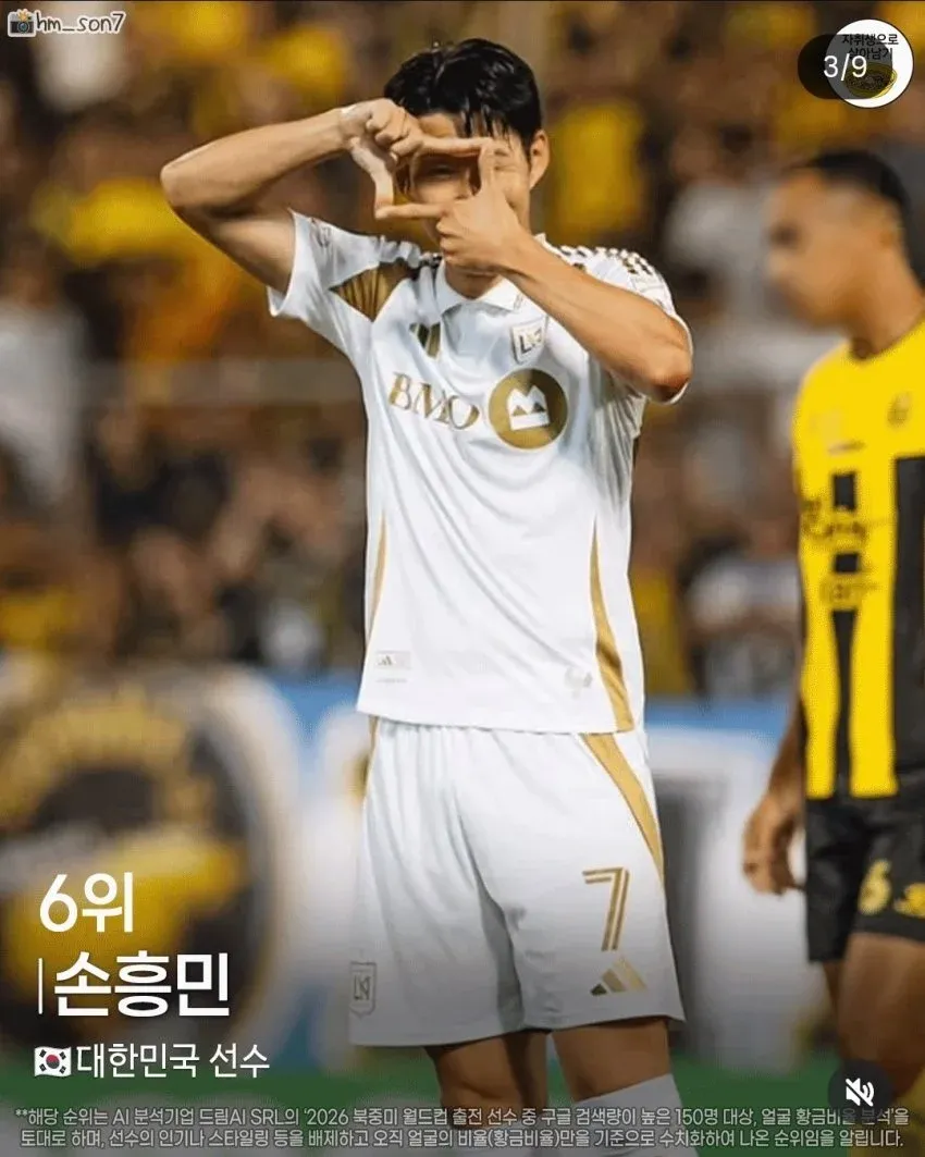 손흥민 선수 월드컵 미남 순위 6위, 평점 8/9