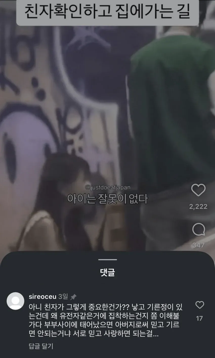 친자확인 관련 온라인 커뮤니티 댓글 스크린샷