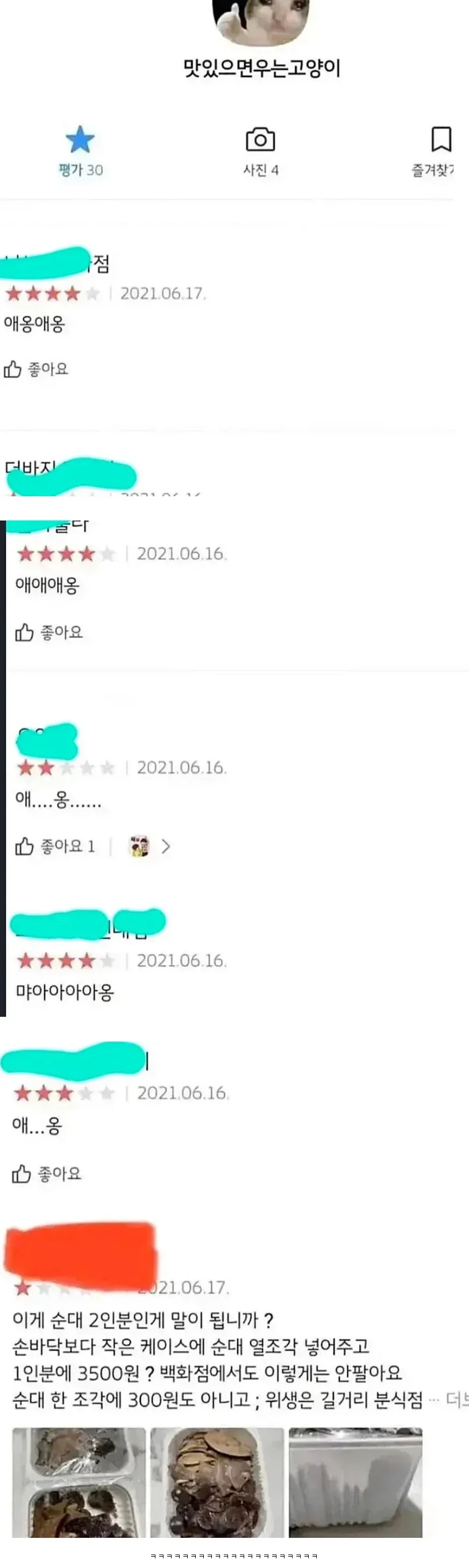 맛있으면우는고양이 순대 2인분 리뷰, 가격 비싼 불만
