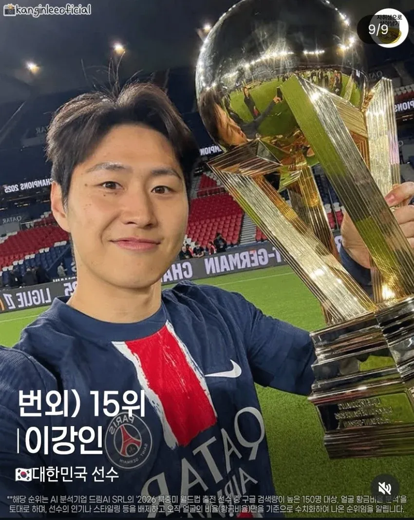 2026 월드컵 미남 순위 15위 이강인 한국 선수