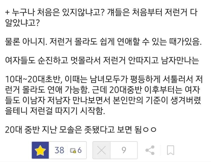 여성의 기준 발달에 따른 연령별 연애 난이도 변화를 설명하는 텍스트