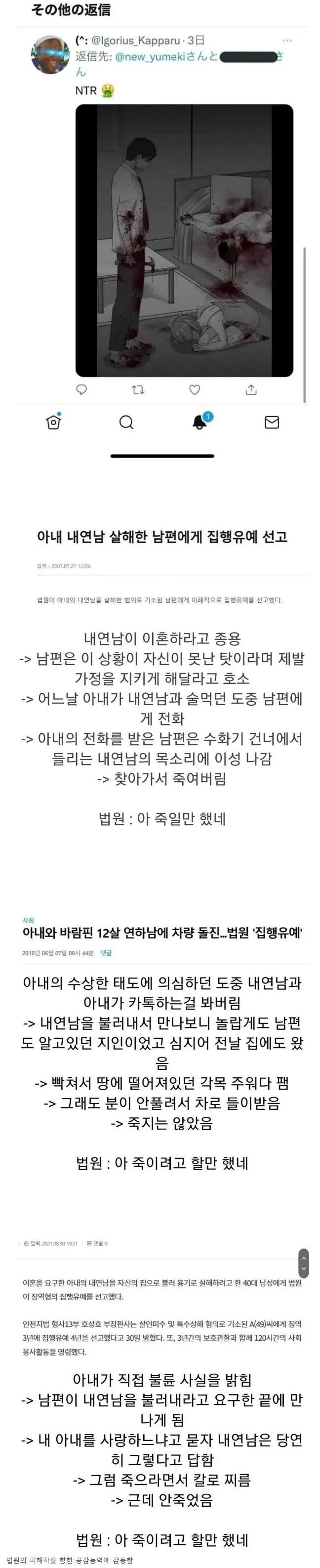 배우자 불륜으로 인한 범죄 사건과 법원 판결 내용