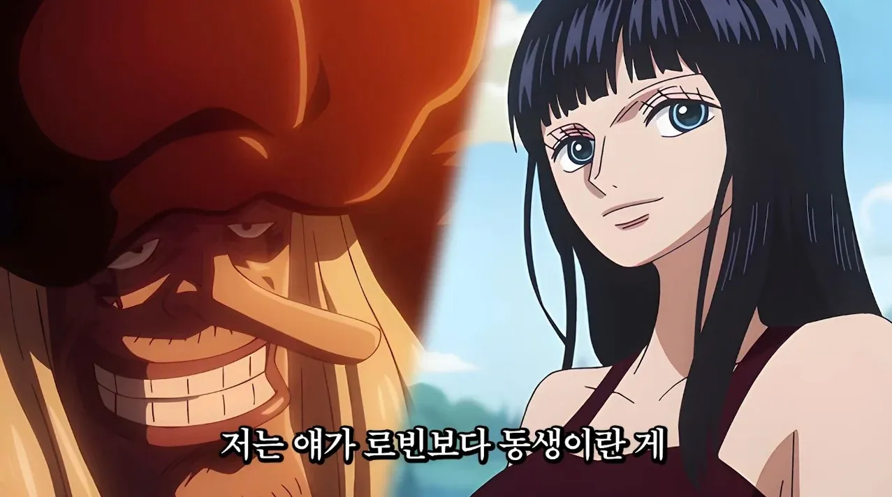 로빈보다 동생이라는 사실에 놀라는 원피스 장면