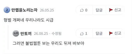 불법 웹툰 처벌을 두고 오가는 댓글 대화