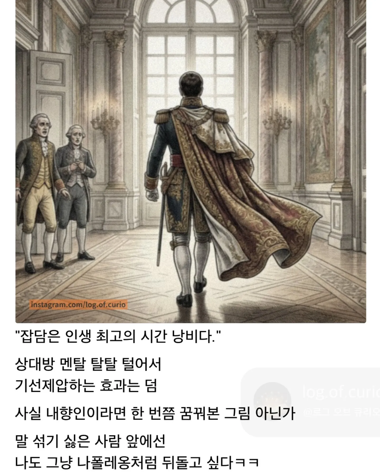 나폴레옹처럼 뒤돌아 대화를 피하는 내향인의 모습을 표현한 밈