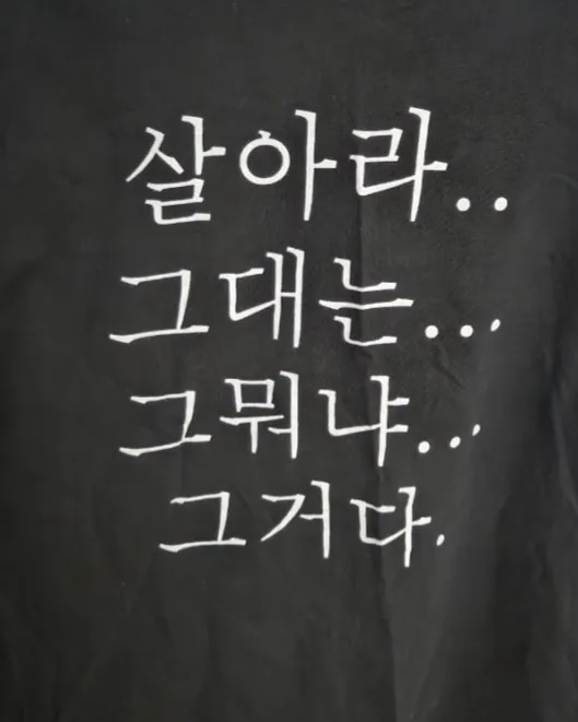 ‘살아라, 그대는… 그 뭐냐… 그거다’ 문구가 적힌 산