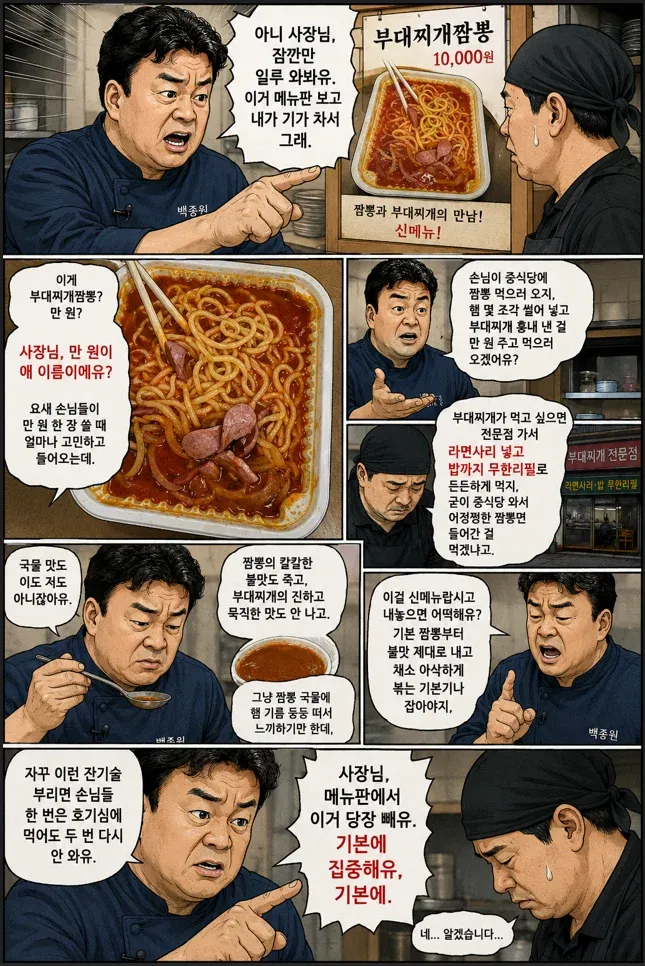 백종원의 골목식당 부대찌개짬뽕 평가 장면