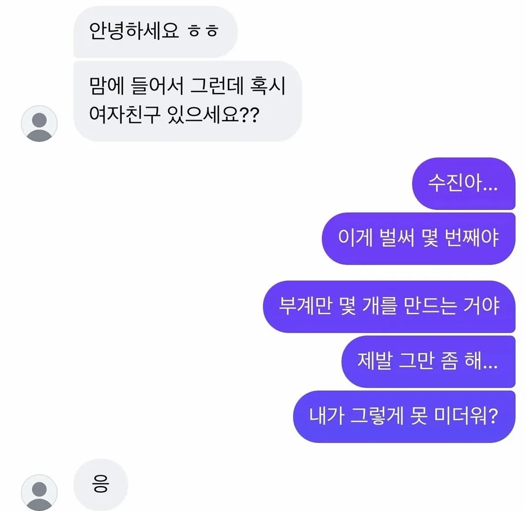 여자친구가 부계정으로 남친을 시험한 대화 메시지