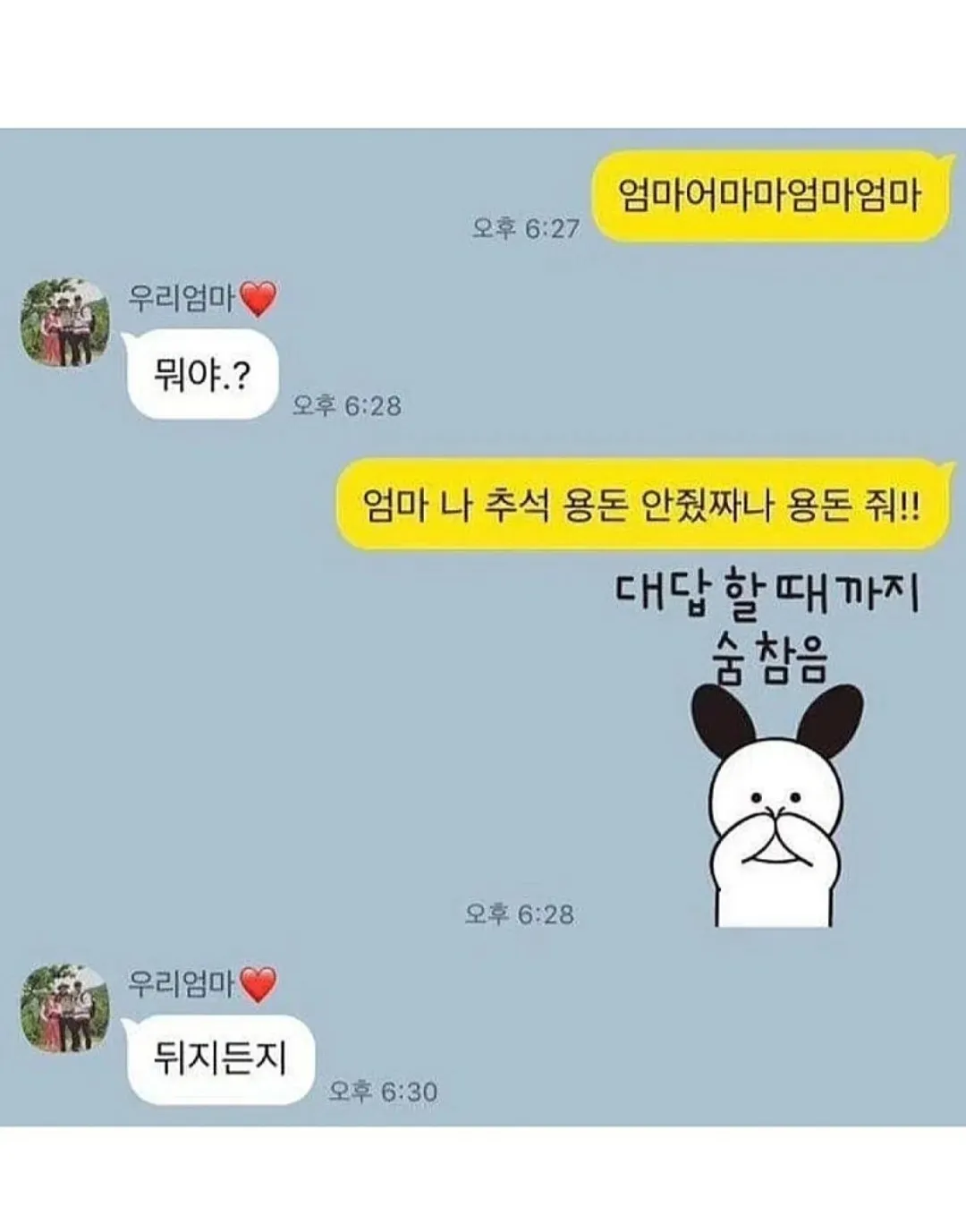 엄마들에게 추석 용돈을 조르는 카톡 모음