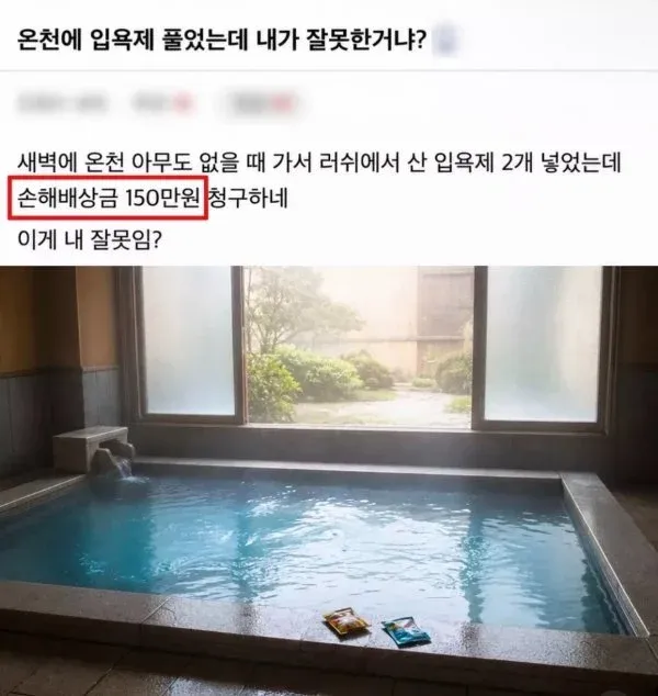 온천에 입욕제 두 개를 풀었다며 손해배상을 묻는 글┆