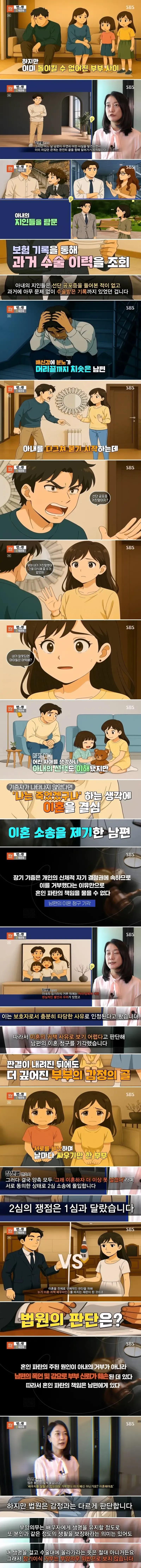50대 아내가 과거 거짓말로 남편의 장기이식을 거부한 사실이 드러나고, 남편이 지인들을 탐문하며 배신감에 분노하는 장면을 담은 웹툰.
