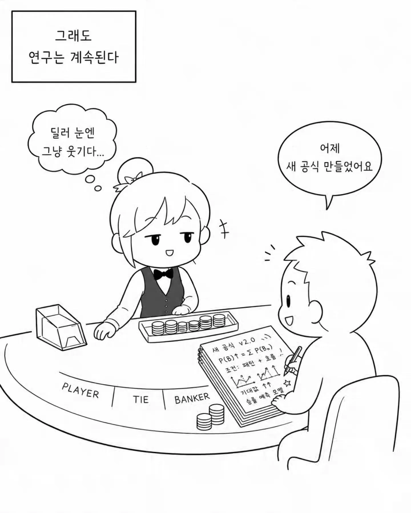 카지노에서 논문처럼 메모하는 손님을 그린 만화