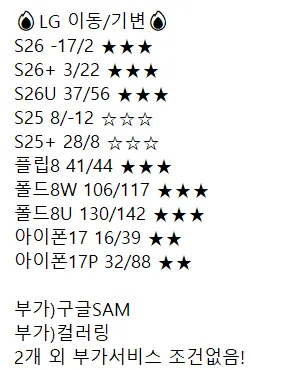 스마트폰 시세표에 갤럭시·폴드·아이폰17 가격과 부가서비스 조건이 정리돼 있다.