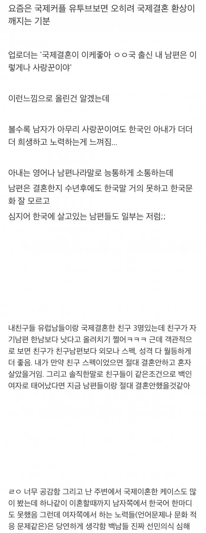 국제결혼 환상에 대한 회의적 의견을 담은 글