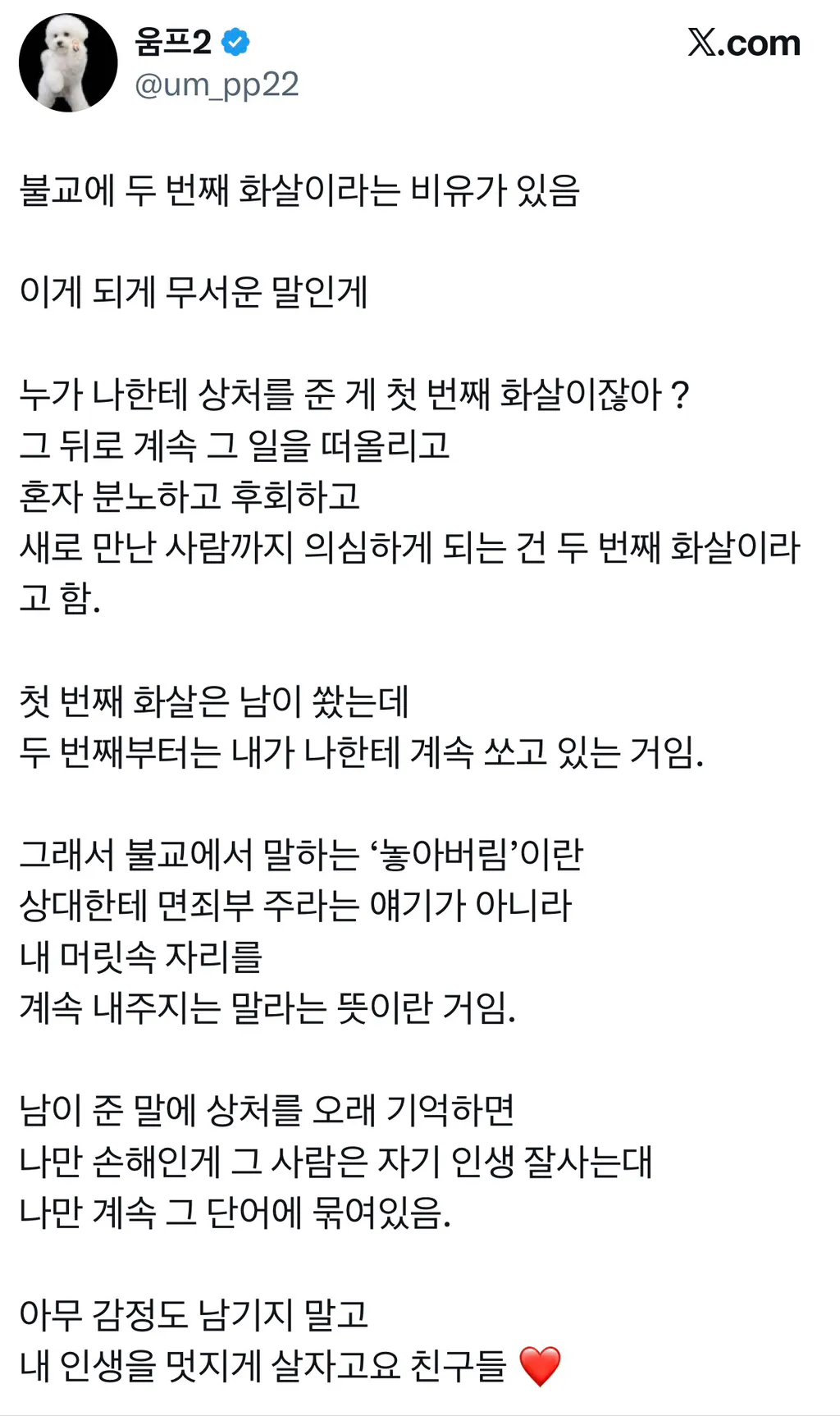 불교의 두 번째 화살 비유와 상처를 놓고 살아가자는 메시지