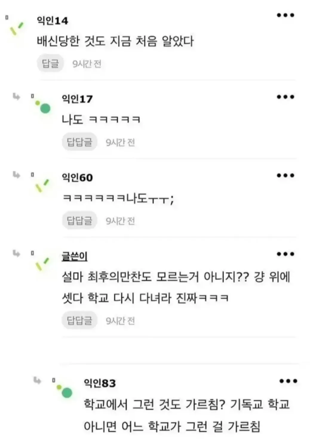 예수의 배신과 최후의 만찬을 두고 논쟁하는 댓글창