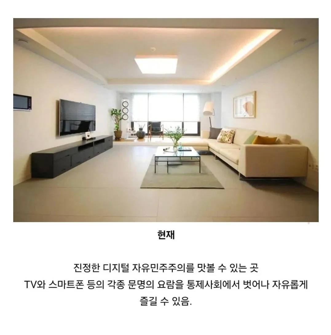 통제사회 밖에서 TV와 스마트폰을 자유롭게 즐기는 할머니 집