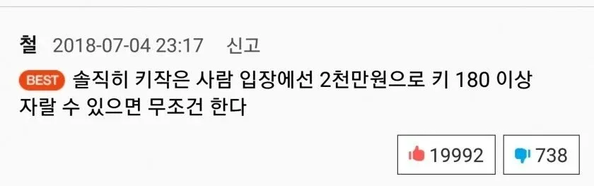 2천만 원으로 키 180cm 이상 자랄 수 있다면 무조건 한다는 의견