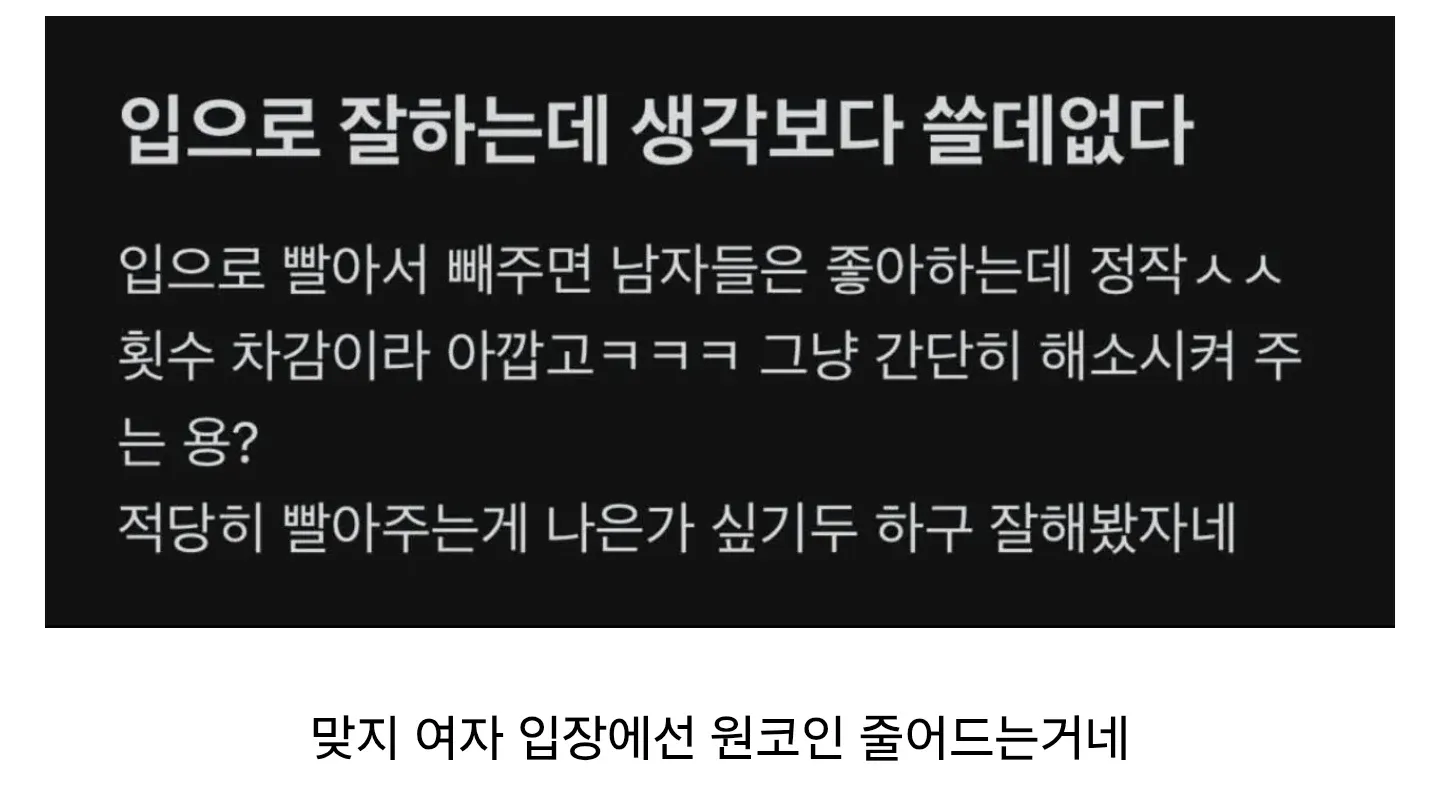 성인용 게시물에 구강성행위의 효용을 설명하는 글이 보인다.