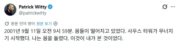 패트릭 위티가 기록한 9·11 사우스 타워 붕괴 현장
